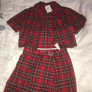 Brandy Melville school girl red plaid set outfit